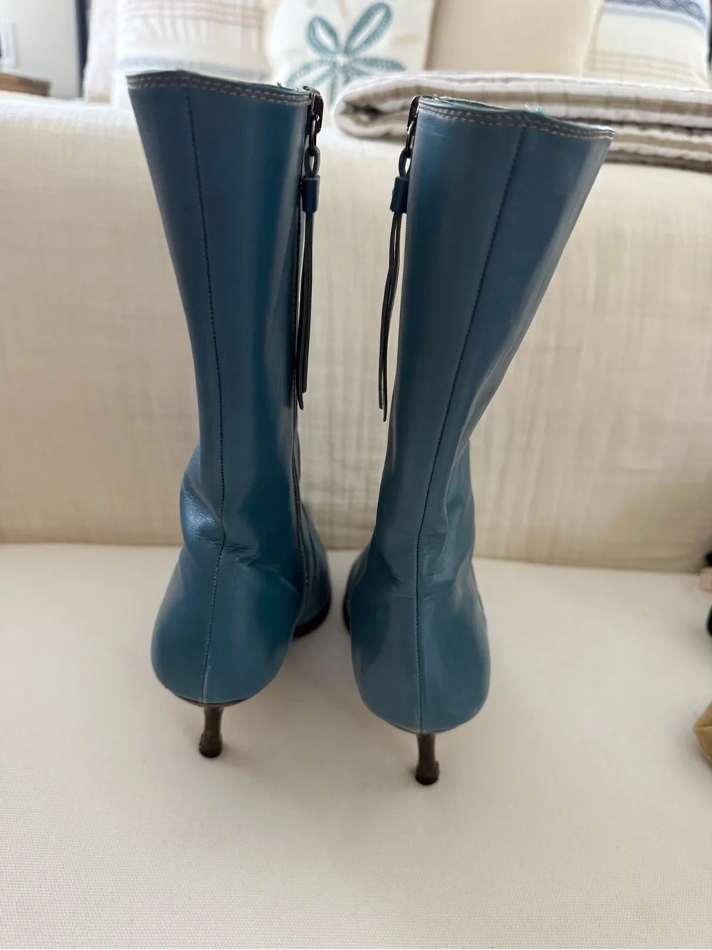 Coach Teal Pointed-Toe Leather Ankle Boots